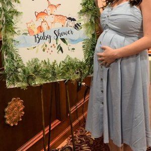 PinkBlush Maternity Light Blue Button Halter Midi Dress